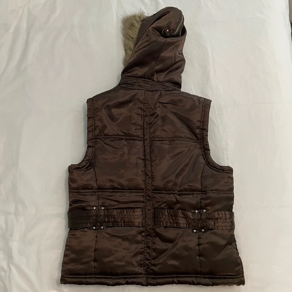 Christin Michaels Girls Vest with Faux Fur Zip Hood and Waist Belt (size: L)